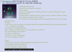 Size: 635x463 | Tagged: safe, princess cadance, queen chrysalis, alicorn, changeling, changeling queen, pony, /mlp/, 4chan, anon in equestria, feels, greentext, love, rejection is magic, text