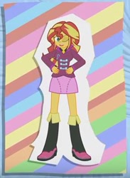 Size: 284x389 | Tagged: safe, artist:minusclass, sonata dusk, sunset shimmer, equestria girls, boots, clothes, clothes swap, high heel boots, high heels, ranma 1/2, skirt, solo, youtube link