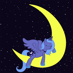 Size: 600x600 | Tagged: safe, artist:syggie, princess luna, alicorn, pony, crescent moon, moon, s1 luna, sleeping, solo, tangible heavenly object, transparent moon