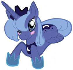 Size: 948x904 | Tagged: safe, artist:feather, princess luna, alicorn, pony, blushing, prone, s1 luna, simple background, solo