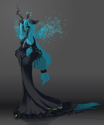 Size: 997x1200 | Tagged: safe, artist:tysontan, queen chrysalis, anthro, changeling, changeling queen, clothes, dress, solo