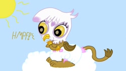 Size: 1280x720 | Tagged: safe, artist:emerald rush, derpibooru import, gilda, griffon, baby, diaper, poofy diaper, pouting