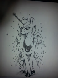 Size: 900x1200 | Tagged: safe, artist:emfen, princess luna, alicorn, pony, monochrome, solo, traditional art