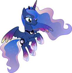 Size: 6385x6500 | Tagged: safe, artist:theshadowstone, princess luna, alicorn, pony, absurd resolution, flying, rainbow power, rainbow power-ified, simple background, smiling, solo, spread wings, transparent background, vector, wingding eyes