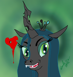 Size: 722x757 | Tagged: safe, artist:finnect, queen chrysalis, changeling, changeling queen, female, green eyes, horn, solo