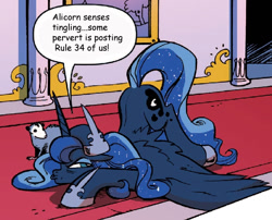 Size: 639x516 | Tagged: safe, edit, princess luna, tiberius, alicorn, pony, spoiler:comic, annoyed, face down ass up, floppy ears, frown, glare, meme, pouting