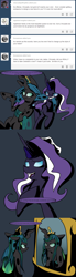 Size: 1020x3688 | Tagged: safe, artist:lollypopa, nightmare rarity, queen chrysalis, changeling, changeling queen, ask thequeens, comic, makeover, mirror, tumblr