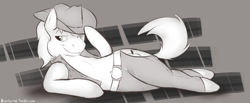 Size: 1918x789 | Tagged: safe, artist:braeburned, braeburn, pony, black and white, clothes, hat, male, solo, stallion