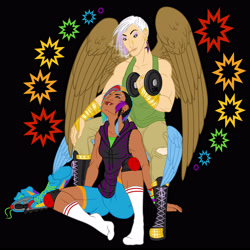 Size: 3722x3722 | Tagged: safe, artist:alexkingofthedamned, derpibooru import, gilda, rainbow dash, human, female, gildash, humanized, lesbian, shipping, winged humanization