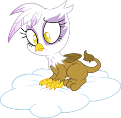 Size: 3100x3000 | Tagged: safe, artist:amberlight21, artist:dfectivedvice, derpibooru import, gilda, griffon, chickub, cloud, cute, sad, simple background, solo, transparent background, younger