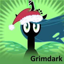 Size: 250x250 | Tagged: safe, artist:the smiling pony, queen chrysalis, changeling, changeling queen, christmas, hat, meta:grimdark, official spoiler image, santa hat, solo, spoilered image joke