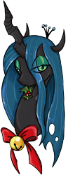 Size: 804x2066 | Tagged: dead source, safe, artist:cyberneticdragon, queen chrysalis, changeling, changeling queen, bell, christmas, holly, holly mistaken for mistletoe, solo