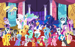 Size: 1280x809 | Tagged: safe, artist:snicketbar, derpibooru import, apple bloom, applejack, bon bon, derpy hooves, dj pon-3, fleetfoot, fluttershy, gilda, lyra heartstrings, octavia melody, pinkie pie, princess cadance, princess celestia, princess luna, rainbow dash, rarity, scootaloo, shining armor, spike, spitfire, sweetie belle, sweetie drops, trixie, twilight sparkle, vinyl scratch, alicorn, dragon, earth pony, griffon, pegasus, pony, unicorn, blaze the cat, crossover, cutie mark crusaders, female, mane seven, mane six, mare, sonic the hedgehog, sonic the hedgehog (series)