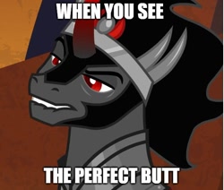 Size: 585x497 | Tagged: safe, edit, edited screencap, screencap, king sombra, pony, unicorn, the beginning of the end, caption, image macro, lip bite, text, the ass was fat