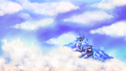 Size: 1150x647 | Tagged: safe, artist:macalaniaa, princess luna, alicorn, pony, cloud, cloudy, s1 luna, solo