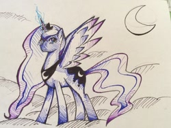 Size: 1024x768 | Tagged: safe, artist:shadowshock864, princess luna, alicorn, pony, moon, solo, spread wings, traditional art, wings