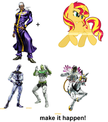 Size: 1060x1200 | Tagged: safe, sunset shimmer, pony, c-moon, enrico pucci, exploitable meme, jojo's bizarre adventure, made in heaven, make it happen, meme, stairway to heaven, stand, whitesnake