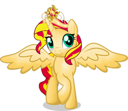 Size: 960x833 | Tagged: safe, artist:kim-auriel, sunset shimmer, alicorn, pony, alicornified, crown, element of magic, race swap, shimmercorn, solo