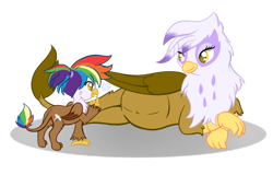 Size: 1024x657 | Tagged: safe, artist:gummysky, derpibooru import, gilda, rainbow dash, oc, oc:rainbow feather, griffon, pegasus, pony, cute, family, female, interspecies offspring, magical lesbian spawn, mother and child, mother and daughter, offspring, parent and child, parent:gilda, parent:rainbow dash, parents:gildash, pregnant