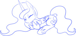 Size: 1010x475 | Tagged: safe, artist:mcsadat, princess luna, alicorn, pony, monochrome, sketch, sleeping, solo