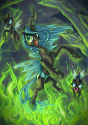 Size: 800x1132 | Tagged: safe, artist:kaceymeg, queen chrysalis, changeling, changeling queen, female, fire, green fire