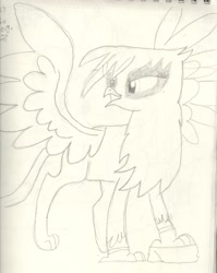 Size: 1716x2152 | Tagged: safe, artist:barryfrommars, derpibooru import, gilda, griffon, monochrome, solo, traditional art