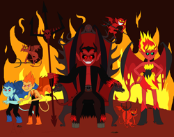 Size: 1988x1560 | Tagged: safe, artist:blackrobtheruthless, snails, snips, sunset satan, sunset shimmer, demon, equestria girls, equestria girls (movie), devil, hell, pentagram, satan, throne room