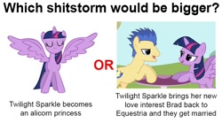 Size: 800x445 | Tagged: safe, flash sentry, twilight sparkle, twilight sparkle (alicorn), equestria girls, brad, drama, earth pony flash sentry, flash sentry drama, flashlight, ponified, shipping, shitstorm