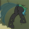 Size: 100x100 | Tagged: safe, artist:foxbeast, edit, queen chrysalis, changeling, changeling queen, the return of harmony, animated, bugbutt, butt, butt only, buttstuck, female, hedge, hoofy-kicks, plot, solo, stuck