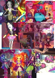 Size: 749x1065 | Tagged: safe, artist:kasi-ona, adagio dazzle, aria blaze, dj pon-3, fluttershy, octavia melody, photo finish, pinkie pie, pixel pizazz, rainbow dash, sonata dusk, vinyl scratch, violet blurr, zecora, breezie, equestria girls, rainbow rocks, car, london toy fair, rainbow power, the dazzlings, toy