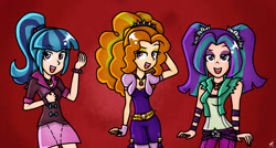 Size: 2800x1500 | Tagged: safe, artist:kikirdcz, adagio dazzle, aria blaze, sonata dusk, equestria girls, rainbow rocks, eyeshadow, female, gem, makeup, siren gem, the dazzlings