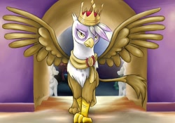 Size: 1024x717 | Tagged: safe, artist:missymeghan3, derpibooru import, gilda, griffon, colored, crown, female, queen, queen gilda, solo, spread wings, wings