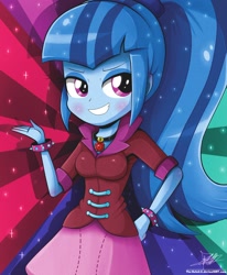 Size: 1280x1551 | Tagged: safe, artist:the-butch-x, sonata dusk, equestria girls, rainbow rocks, female, gem, ponytail, siren gem, solo, sunburst background