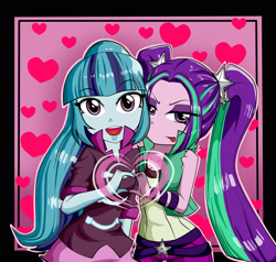 Size: 1890x1800 | Tagged: safe, artist:nekojackun, aria blaze, sonata dusk, equestria girls, rainbow rocks, arisona, clothes, cute, female, heart, lesbian, shipping