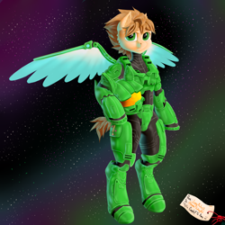 Size: 5500x5500 | Tagged: safe, artist:alejandraarelycc, artist:tonystorm12, oc, oc only, oc:inky stylus, pegasus, pony, armor, cute, drawing, fanart, fanfic art, halo (series), halo 4, male, master chief, painting, pegasus oc, power armor, precious, wings