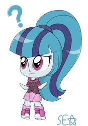 Size: 1372x1961 | Tagged: safe, artist:supererikastar, sonata dusk, equestria girls, rainbow rocks, chibi, clothes, clueless, female, gem, question mark, shrug, siren gem, skirt, solo