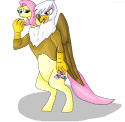 Size: 1276x1240 | Tagged: safe, artist:mojo1985, derpibooru import, fluttershy, gilda, chimera, pony, bipedal, conjoined, female, fusion, gildashy, lesbian, shipping, two heads, we have become one