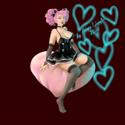 Size: 5500x5500 | Tagged: safe, artist:alejandraarelycc, pinkie pie, human, barefoot, belly button, bow, breasts, clothes, dress, ear piercing, earring, feet, humanized, jewelry, lace, lingerie, necklace, piercing, sitting, skirt, smiling, socks