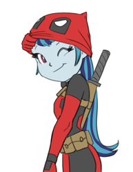 Size: 555x720 | Tagged: safe, artist:carnifex, sonata dusk, equestria girls, rainbow rocks, crossover, cute, deadpool, duskpool, marvel, sonatabetes, wink