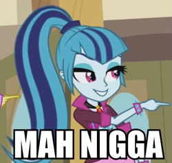 Size: 617x584 | Tagged: safe, edit, edited screencap, screencap, sonata dusk, equestria girls, rainbow rocks, female, gem, image macro, meme, my nigga, nigga, ponytail, siren gem, solo, vulgar