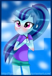 Size: 5000x7286 | Tagged: safe, artist:vixelzf, sonata dusk, equestria girls, rainbow rocks, absurd resolution, blushing, clothes, cute, shorts, smiling, solo, sonatabetes