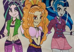 Size: 1034x720 | Tagged: safe, artist:lucaspratt, adagio dazzle, aria blaze, sonata dusk, equestria girls, rainbow rocks, female, gem, simple background, siren gem, the dazzlings, traditional art, white background