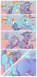 Size: 1480x3000 | Tagged: safe, artist:xjenn9fusion, oc, oc:aerial agriculture, oc:creamy clouds, oc:evening emeralds, pegasus, pony, unicorn, comic:fusing the fusions, comic:time of the fusions, blushing, butt, butt expansion, clothes, comic, commissioner:bigonionbean, dat butt, dialogue, dummy thicc, embarrassed, fat ass, female, flustered, fusion, fusion:aerial agriculture, fusion:creamy clouds, fusion:evening emeralds, glasses, growth, magic, male, merge, moaning, moaning in pleasure, original character do not steal, plot, potion, shirt, spread wings, stallion, swelling, the ass was fat, thicc ass, uniform, wings, writer:bigonionbean