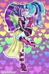 Size: 437x660 | Tagged: safe, artist:tinacrazy29, aria blaze, sonata dusk, equestria girls, rainbow rocks, alternate costumes, arisona, clothes, cute, female, glasses, heart, holding, kissing, lesbian, shipping, wings