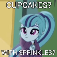 Size: 186x186 | Tagged: safe, edit, screencap, sonata dusk, equestria girls, rainbow rocks, cupcake, cute, female, image macro, meme, solo, sonatabetes, sprinkles