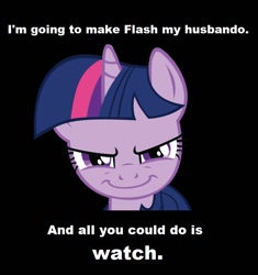 Size: 714x758 | Tagged: safe, artist:mysteriouskaos, flash sentry, twilight sparkle, >:), evil, female, flashlight, husbando, male, pure unfiltered evil, role reversal, shipping, solo, straight