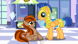 Size: 1024x576 | Tagged: safe, artist:pinay4life001, flash sentry, oc, canon x oc, canterlot, hot chocolate, royal guard