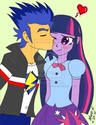 Size: 600x782 | Tagged: safe, artist:vamp-princess-lumina, flash sentry, twilight sparkle, human, equestria girls, cute, female, flashlight, heart, kissing, male, shipping, straight