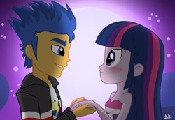 Size: 2900x2000 | Tagged: safe, artist:benkomilk, flash sentry, twilight sparkle, equestria girls, blushing, brad, female, flashlight, humanized, male, shipping, straight