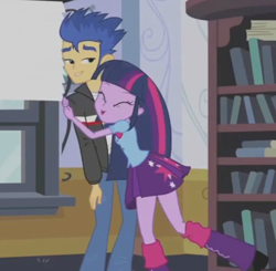 Size: 489x480 | Tagged: safe, screencap, flash sentry, twilight sparkle, equestria girls, equestria girls (movie), bedroom eyes, brad, exploitable, female, flashlight, hug, luna's office, male, shipping, straight